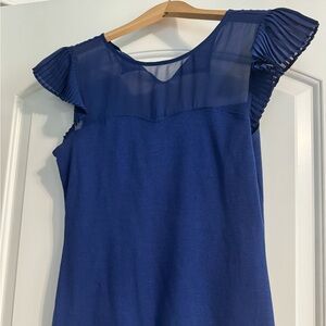 Express sheer and stretchy blouse blue holiday Christmas